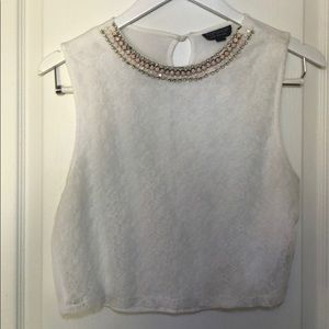 White Lace, Gem appliqué crop top!